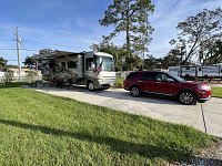 2016 Winnebago Adventurer and 2018 Ford Explorer Platinum at Bay Bayou RV Resort, Tampa, FL, Site #12670