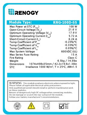 Click image for larger version

Name:	Renogy 100W Solar Panel Specs.jpg
Views:	48
Size:	142.4 KB
ID:	178375