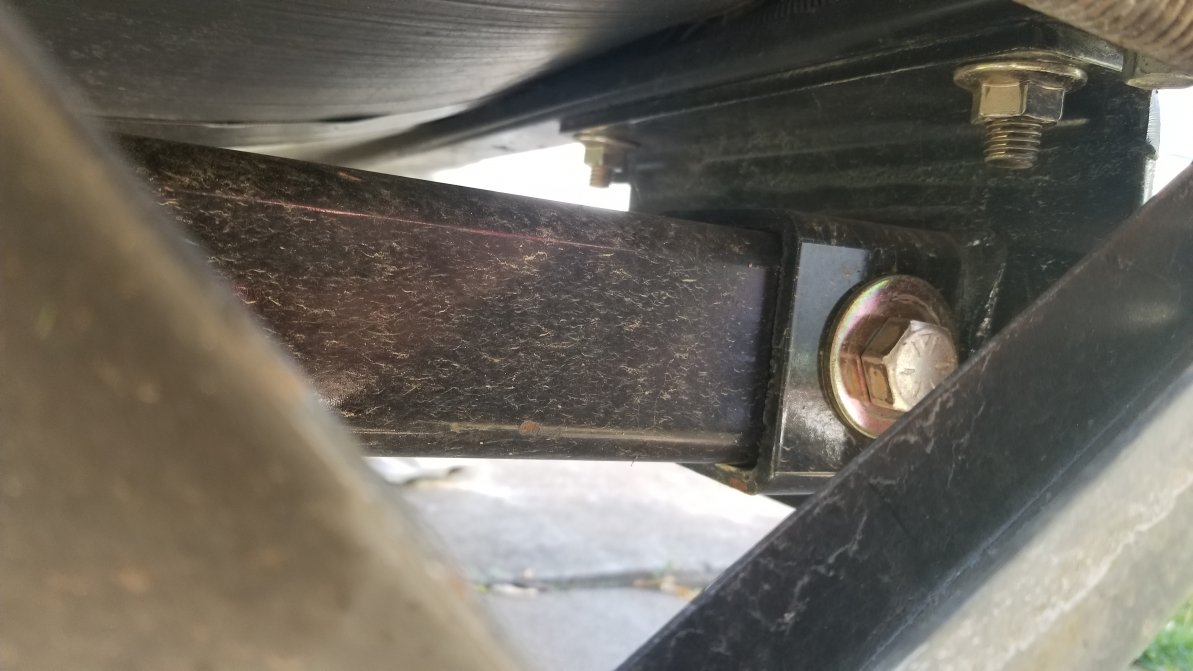 Receiver hitch bolted to underside of frame.