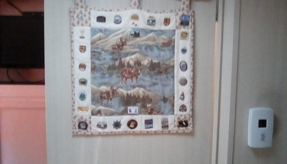 Quilt with pins from our 3 month trip to Alaska.
Beside picture you can see an upgrade thermostat. The little black one is a piece of junk.
This one works great and very accurate. 
Honeywell TH1100DV1000/U Pro 1000 Vertical $43.99 Amazon