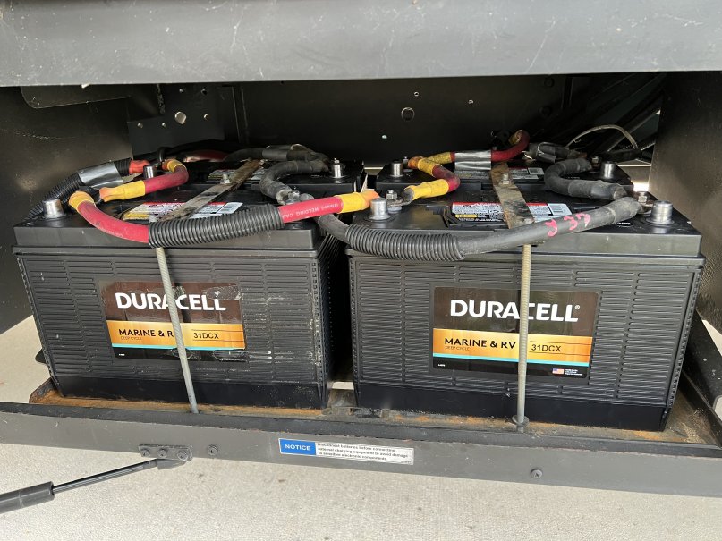 Duracell Marine/RV Batteries, replaced the old batteries that came with the coach in 2018. Got these Duracells at Sams Club for $117 each. They probably arent AGM, but they will last 3 or 4 years, until I decide to upgrade to Lithium-Ion.