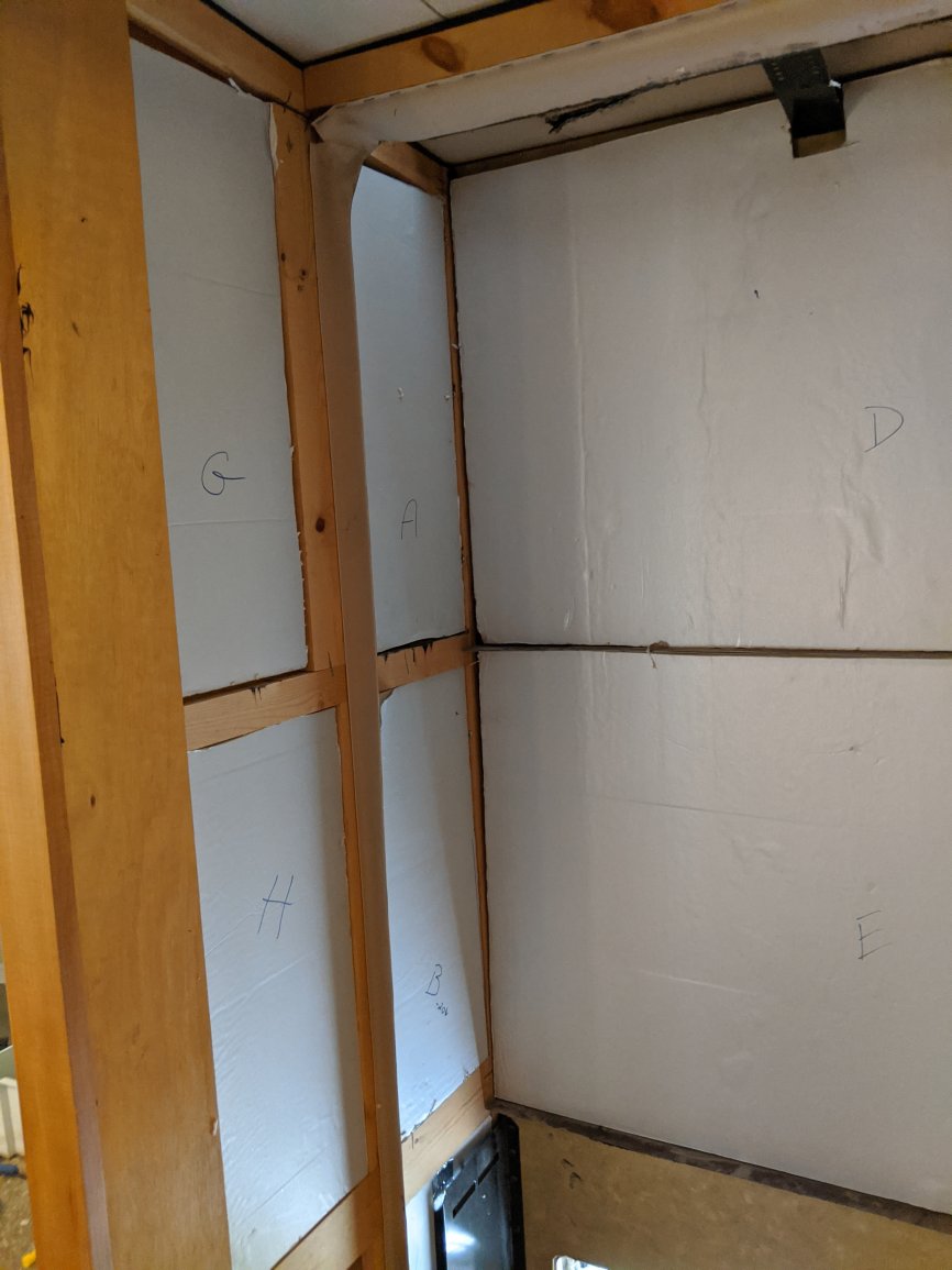 Cabinet Insulation. We decided to insulate the cabinet with 1/2 Foil back foam. It took a little more than a 4x8 sheet. Used liquid nail to hold on