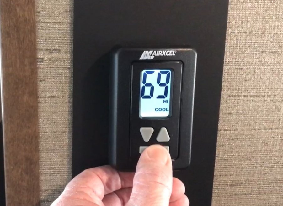 AirExcel Bluetooth thermostat. Nice for when youre in bed at night, (or morning), and want heat or cooling turned on from the comfort of your bed.