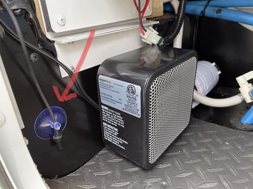 This is a small heater installed in the basement pump house to keep warm in surprising temperatures. Its controlled by the aquarium thermostat outlet.