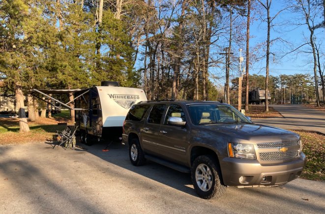 First good on-location photo of the rig! Finding out we prefer cool/cold weather camping close to home at Harrison Bay State Park, north of Chattanooga.